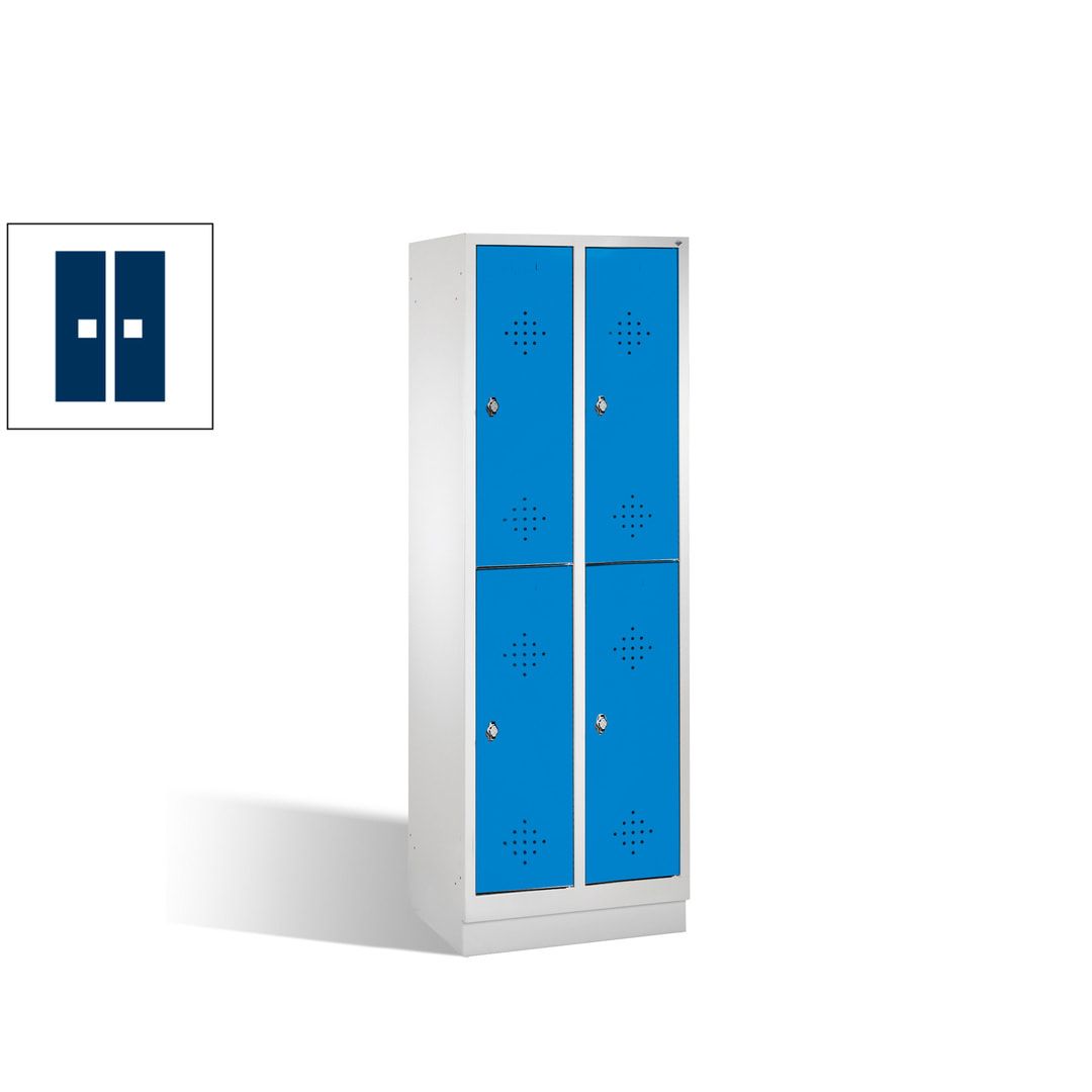 Garderobenschrank, 2 Abteile, 4 Fächer, 1.800 x 610 x 500 mm (HxBxT), Drehriegel, Sockel, Korpus anthrazitgrau, Türen anthrazitgrau