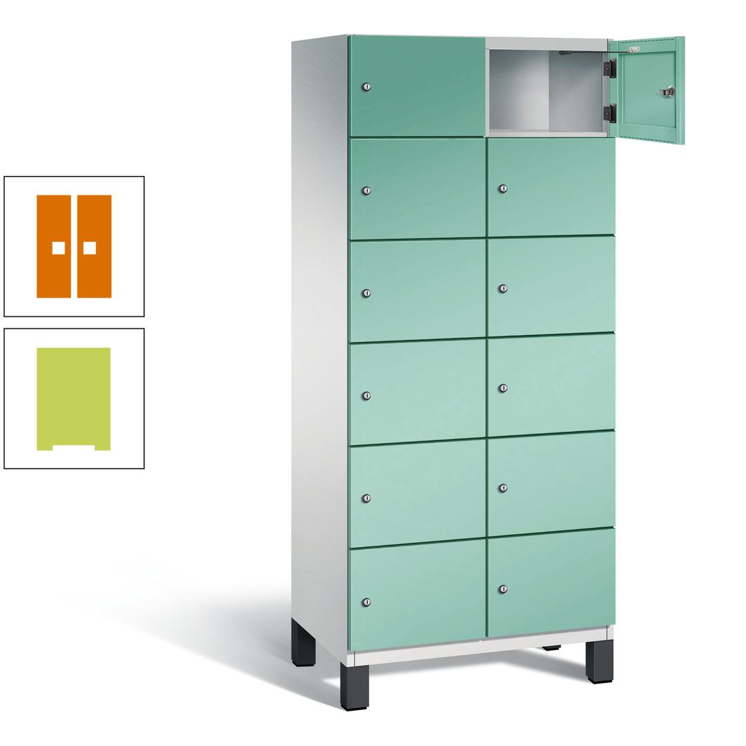 Fächerschrank, Stahlschrank, 12 Fächer, Türöffnungsbegrenzer, Füße, 1.980 x 800 x 525 mm (HxBxT), Korpus anthrazitgrau, Front anthrazitgrau