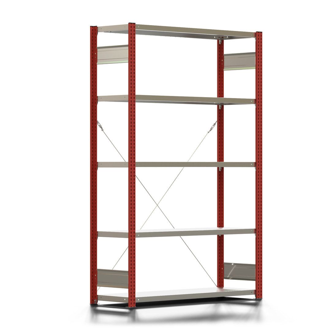 Fachbodenregal mit Tiefenriegel - 350 kg - 2.000 x 1.285 x 426 mm (HxBxT) - Anbauregal - 5 Böden - enzianblau - Lagerregal - Steckregal BERT