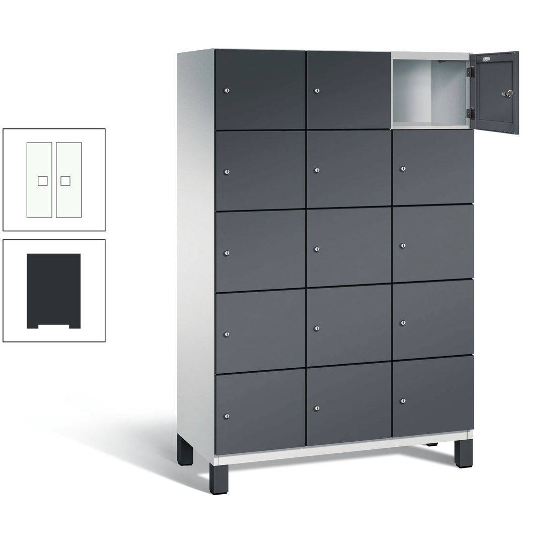 Fächerschrank, Stahlschrank, 15 Fächer, Türöffnungsbegrenzer, Füße, 1.980 x 1.200 x 525 mm (HxBxT), Korpus anthrazitgrau, Front anthrazitgrau