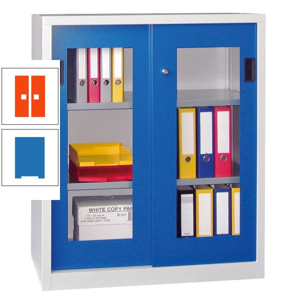 Schiebetürenschrank - Sichtfenstertüren - 1.000x1.000x400 mm (HxBxT) - 2 Böden, gepulvert - Zylinderschloss - anthrazitgrau