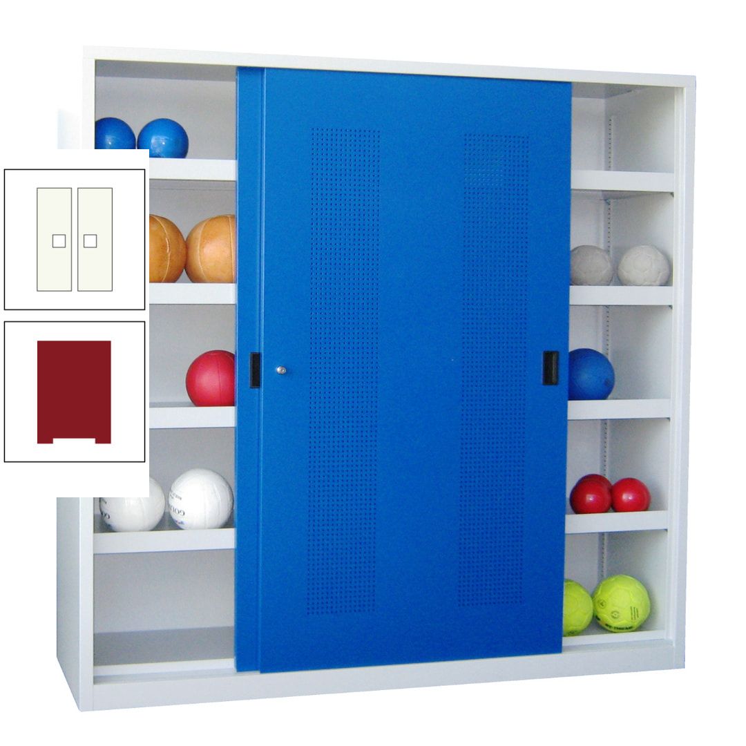 Ballschrank - Schiebetüren mit Lochfeld - Trennwand - 8 Böden - 1.950x2.000x600 mm (HxBxT) - anthrazitgrau