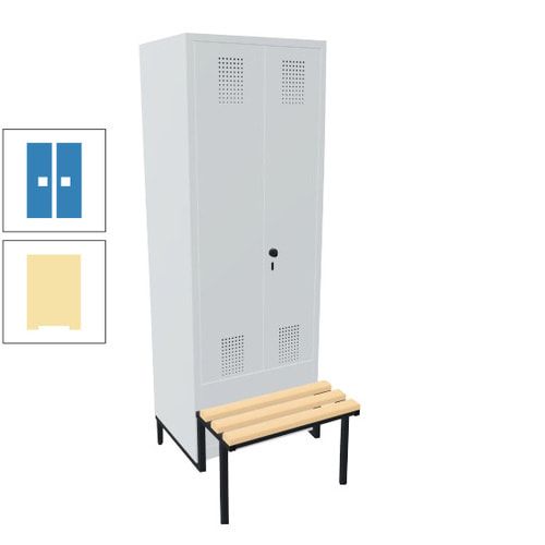 Doppel-Spind, Garderobenschrank, Buche Sitzbank integriert, 2 Abteile a 400 mm, Korpus anthrazitgrau, Tür anthrazitgrau, 1.850 x 800 x 815 mm (HxBxT)