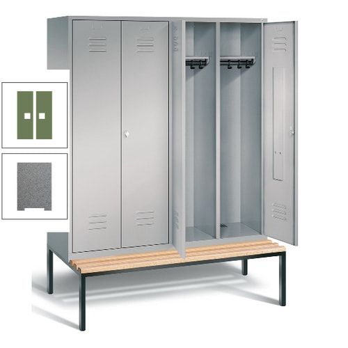 Doppel-Spindschrank, Buche Sitzbank untergebaut, 4 Abteile a 400 mm, Korpus lichtgrau, Tür anthrazitgrau, 2.090 x 1.590 x 815 mm (HxBxT)