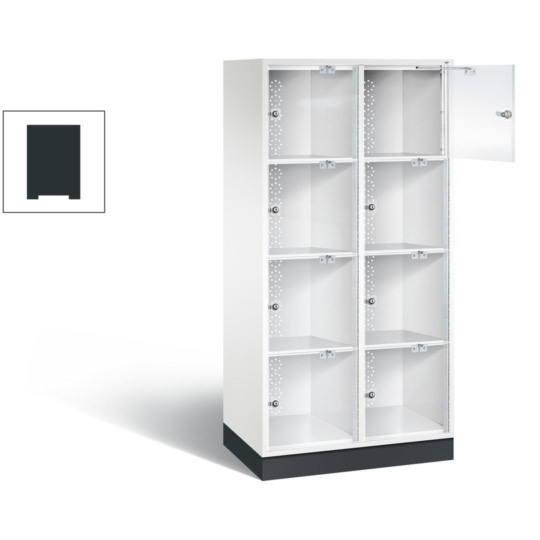 Schließfachschrank, Fächerschrank mit Türen aus Acrylglas, 2 Abteile, 8 Fächer, Zylinderschloss, 1.750 x 820 x 500 mm (HxBxT), Korpus anthrazitgrau