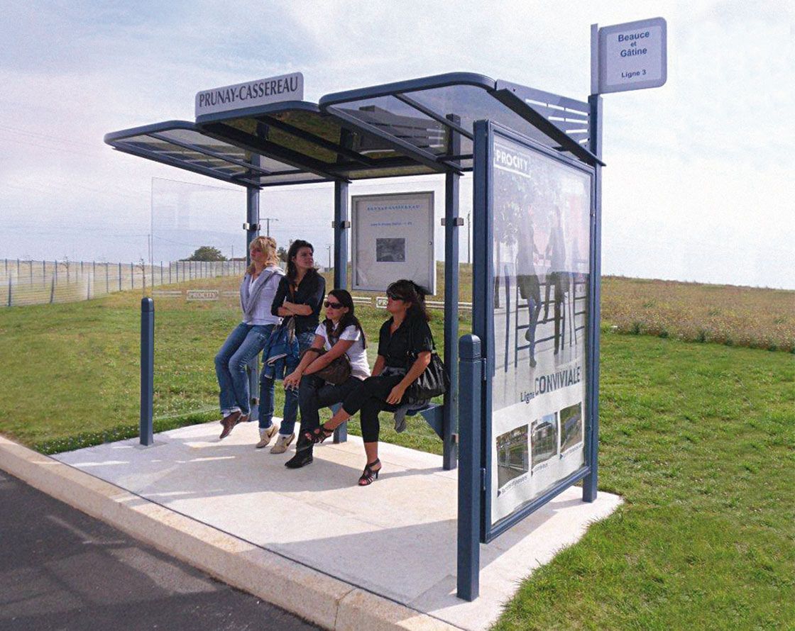 Buswartehalle - Unterstand - modular - Fahrplankasten - Haltestellenschild - Seitenwand - Schaukasten - 2.200 x 3.000 x 1.500 mm (HxBxT) - enzianblau