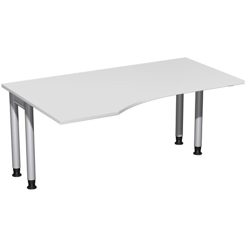 Eckschreibtisch, Ecke links, Füße einseitig verkürzt, 4-Fuß Pro, höhenverstellbar, 680-800 x 1.600 x 1.000 mm (HxBxT), Dekor Ahorn