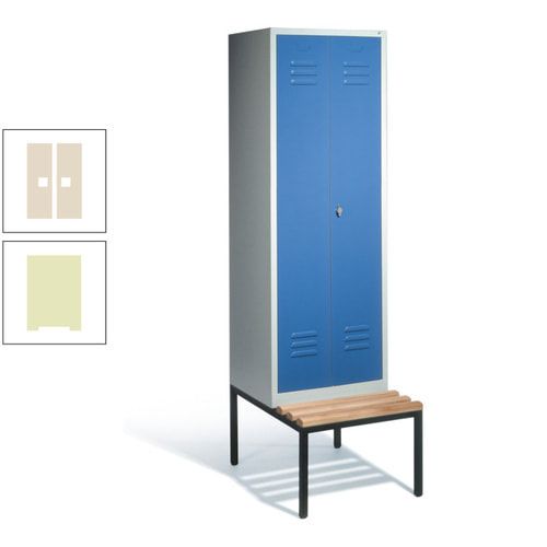 Doppel-Spindschrank, Buche Sitzbank untergebaut, 2 Abteile a 300 mm, Korpus lichtgrau, Tür anthrazitgrau, 2.090 x 610 x 815 mm (HxBxT)