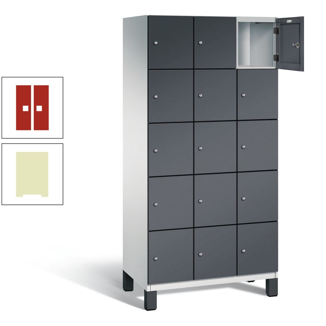 Fächerschrank, Stahlschrank, 15 Fächer, Türöffnungsbegrenzer, Füße, 1.980 x 900 x 525 mm (HxBxT), Korpus anthrazitgrau, Front anthrazitgrau