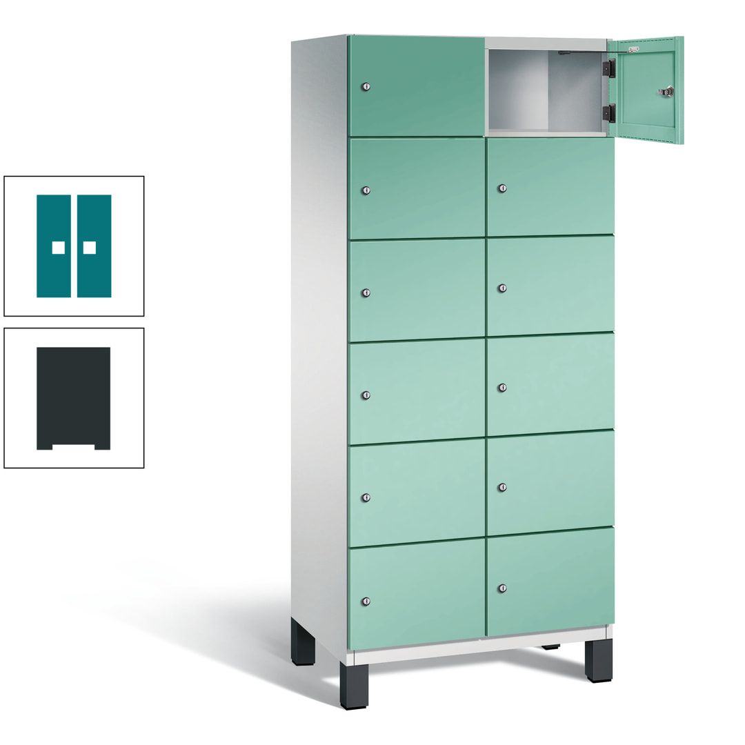 Fächerschrank, Stahlschrank, 12 Fächer, Türöffnungsbegrenzer, Füße, 1.980 x 800 x 525 mm (HxBxT), Korpus anthrazitgrau, Front anthrazitgrau