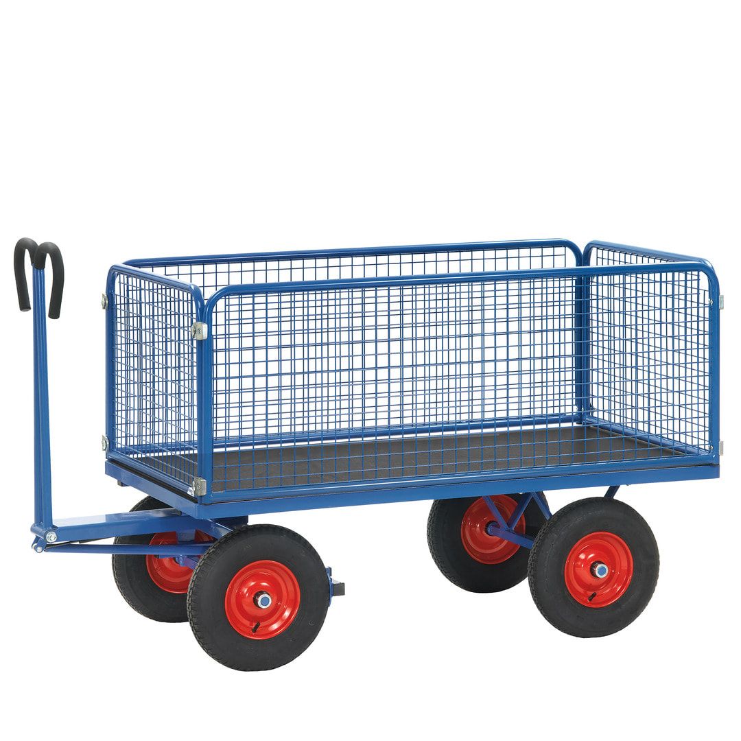 Fetra - Handpritschenwagen - Traglast 1.000 kg - (BxT) 900 x 1.600 mm - Drahtgitterwände 600 mm - Luft