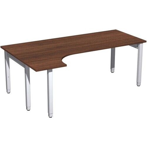 Eckschreibtisch, Ecke links, Füße einseitig verkürzt, 4-Fuß Quadrat Pro, höhenverstellbar, 680-800 x 1.600 x 1.200 mm (HxBxT), Dekor Ahorn