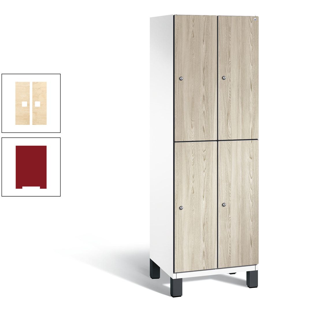 Fächerschrank, Garderobenschrank, mit Füßen, 2 Abteile, 1.980 x 600 x 525 mm (HxBxT), Korpus anthrazitgrau, Tür Donau-Ahorn