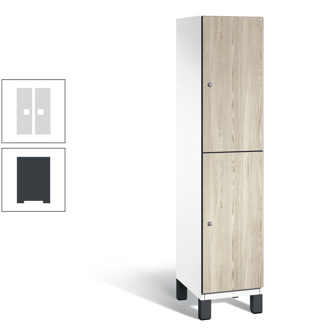 Fächerschrank, Garderobenschrank, mit Füßen, 1 Abteile, 1.980 x 400 x 525 mm (HxBxT), Korpus anthrazitgrau, Tür Donau-Ahorn