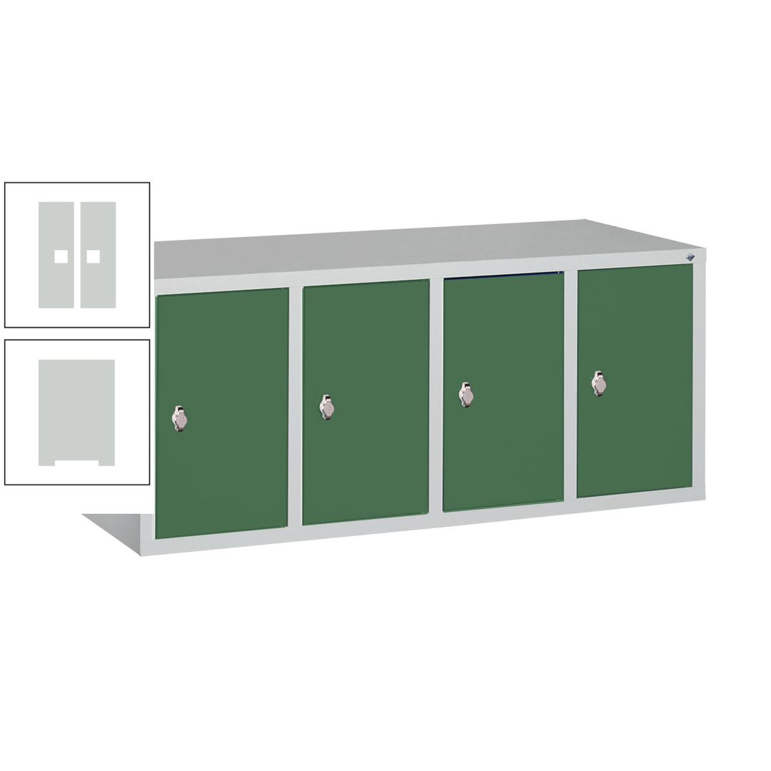 Aufsatzschrank für Spinde und Schließfachschränke, 4 Abteile, Korpus anthrazitgrau, Türen anthrazitgrau, 500 x 1.190 x 500 mm (HxBxT), Stahlschrank