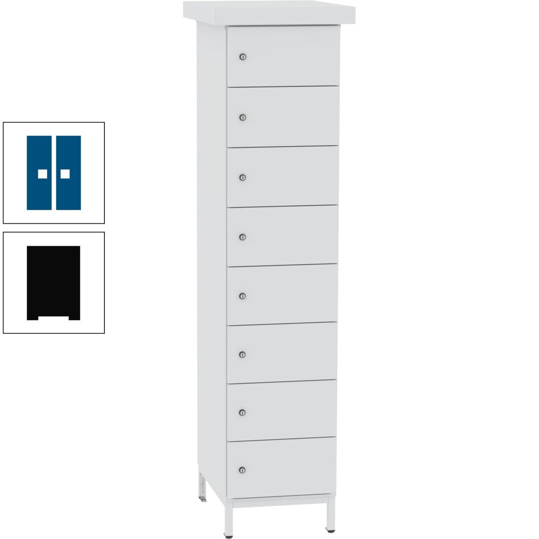 Akkuschrank, Batterieladeschrank, 8 Fächer, Schutzart IP54, Schuko, 1.855 x 400x 570 mm (HxBxT), Korpusfarbe anthrazitgrau, Frontfarbe anthrazitgrau