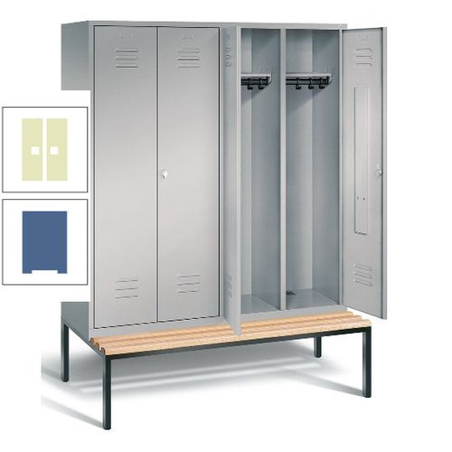 Doppel-Spindschrank, Buche Sitzbank untergebaut, 4 Abteile a 400 mm, Korpus lichtgrau, Tür anthrazitgrau, 2.090 x 1.590 x 815 mm (HxBxT)