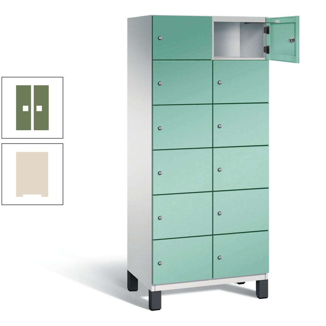 Fächerschrank, Stahlschrank, 12 Fächer, Türöffnungsbegrenzer, Füße, 1.980 x 800 x 525 mm (HxBxT), Korpus anthrazitgrau, Front anthrazitgrau