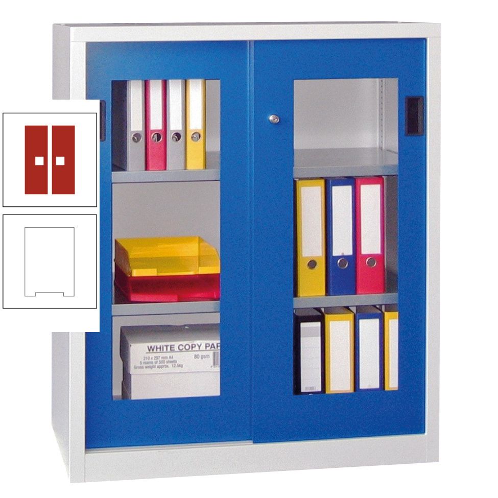 Schiebetürenschrank - Sichtfenstertüren - 1.000x1.000x400 mm (HxBxT) - 2 Böden, gepulvert - Zylinderschloss - anthrazitgrau