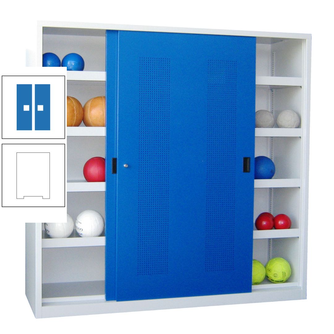 Ballschrank - Schiebetüren mit Lochfeld - Trennwand - 8 Böden - 1.950x2.000x600 mm (HxBxT) - anthrazitgrau