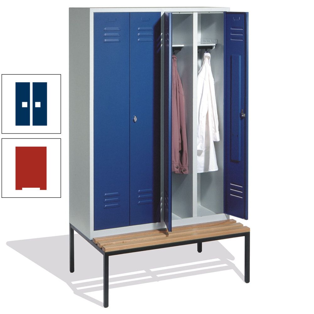 Doppel-Spindschrank, Buche Sitzbank untergebaut, 4 Abteile a 300 mm, Korpus lichtgrau, Tür anthrazitgrau, 2.090 x 1.190 x 815 mm (HxBxT)