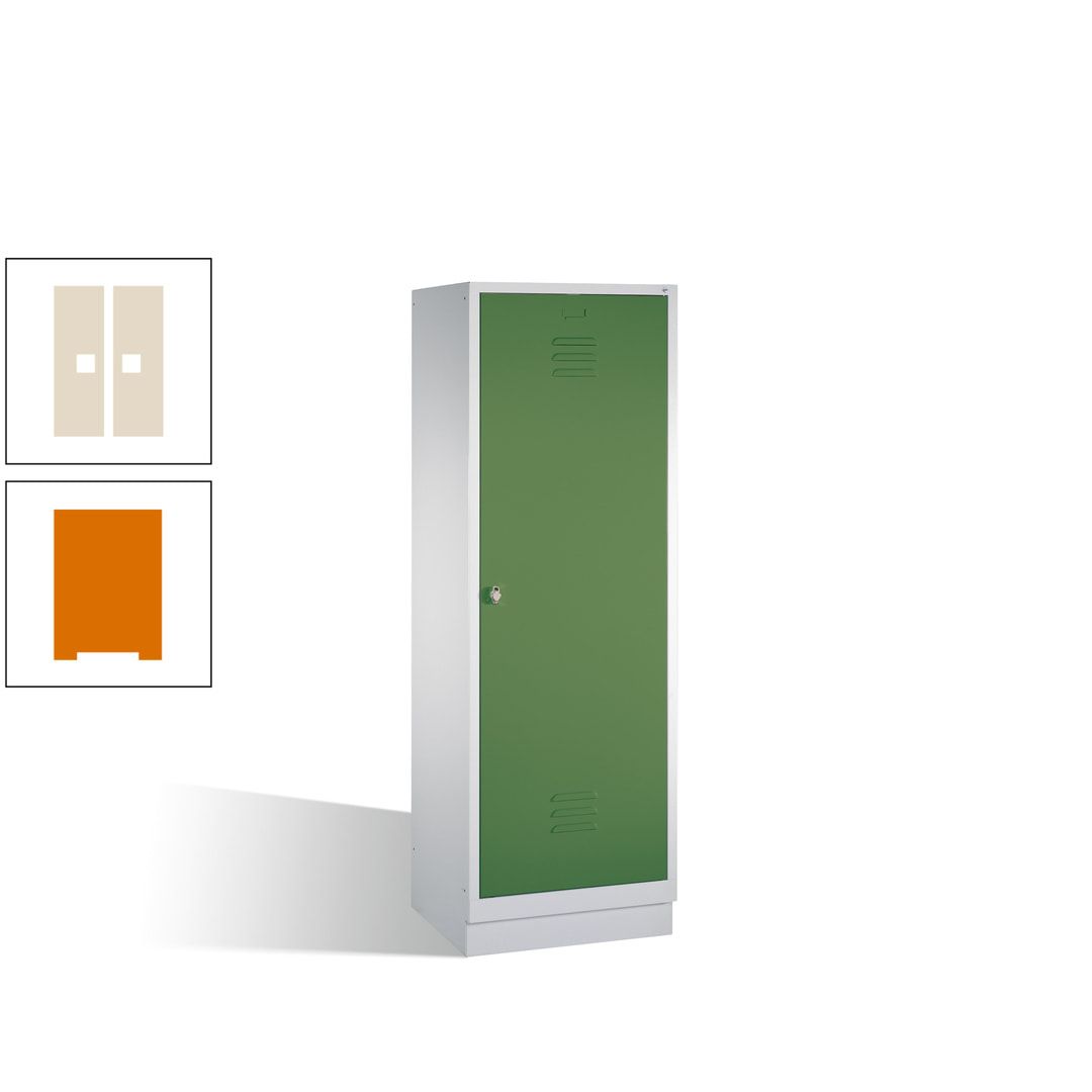 Doppel-Spind mit Großtür, Garderobenschrank mit Sockel, 2 Abteile a 300 mm, Korpus anthrazitgrau, Tür anthrazitgrau, 1.800 x 610 x 500 mm (HxBxT)