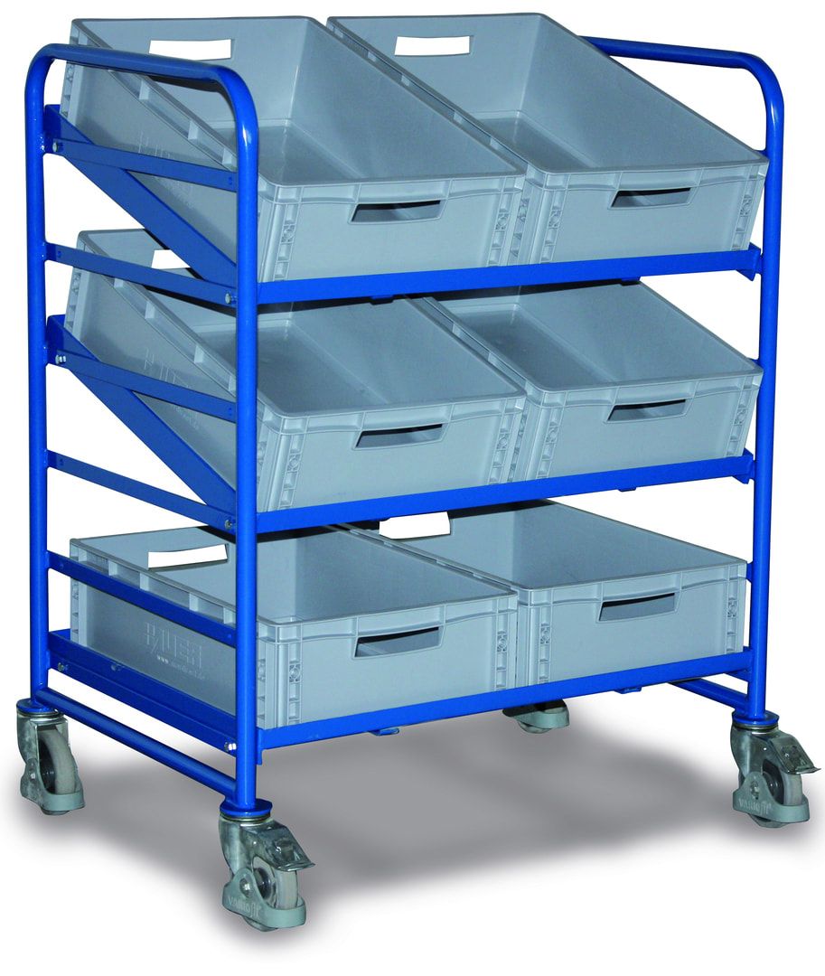Eurokastenwagen - 3 Etagen - Ladefläche 825 x 610 mm - Traglast 200 kg - enzianblau