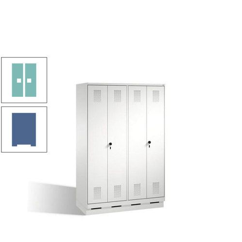 Doppel-Spind, Doppeltüren, Garderobenschrank mit Sockel, 4 Abteile a 300 mm, Korpus anthrazitgrau, Tür anthrazitgrau, 1.800 x 1.200 x 500 mm (HxBxT)