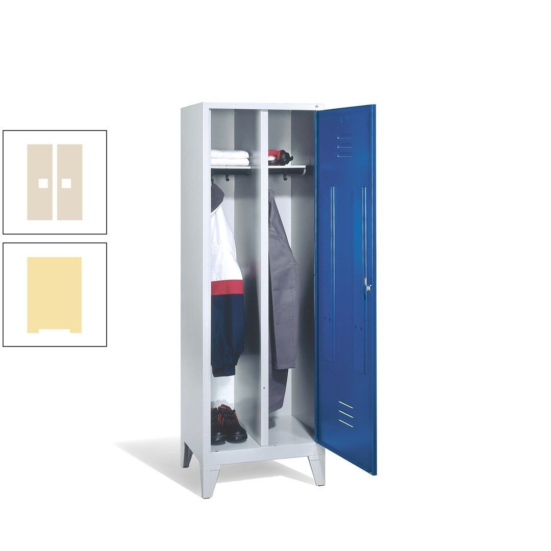 Doppel-Spind mit Großtür, Garderobenschrank mit Füßen, 2 Abteile a 300 mm, Korpus anthrazitgrau, Tür anthrazitgrau, 1.850 x 610 x 500 mm (HxBxT)