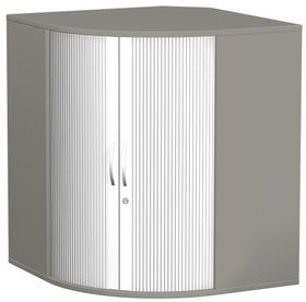 Querrollladen-Eckschrank, Rondell für 72 Ordner, abschließbar, Sockel/Standfüße, 1.152 x 969 x 969 mm (HxBxT), Korpusfarbe wählbar,Rollladen silber