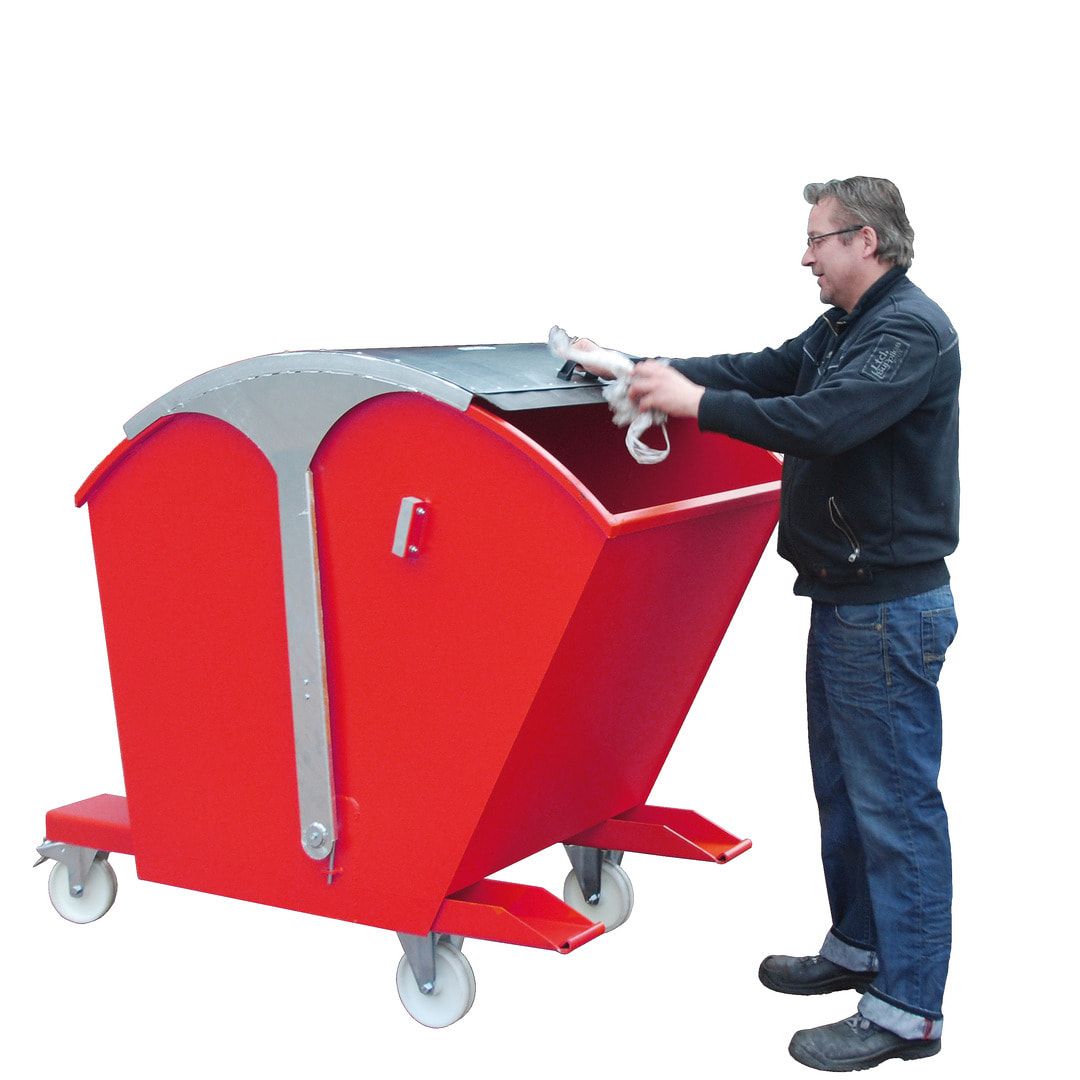 BAUER Kippbehälter mit Runddeckel - 1000 l Volumen - 1500 kg - Sammelbehälter - feuerrot