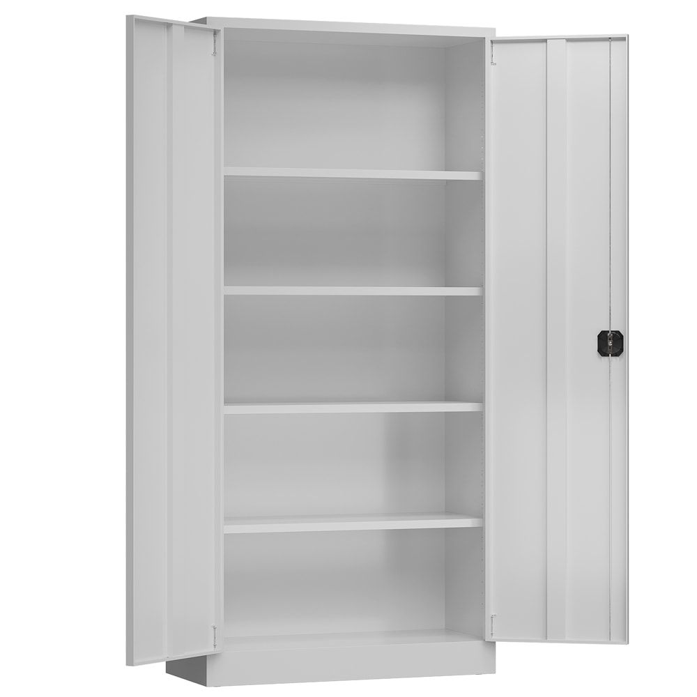Aktenschrank, Büroschrank, abschließbar, Flügeltüren, 4 Fachböden, 1.945 x 920 x 500 mm (HxBxT), Stahl, Korpus und Türen lichtgrau