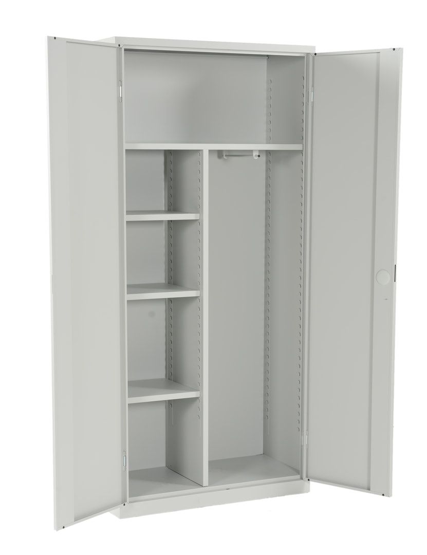 Kleiderschrank mit Sockel - Spind mit Trennwand - 1.950 x 920 x 420 mm (HxBxT) - Zylinderschloss - lichtgrau