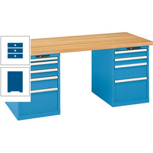 Werkbank, Buchenplatte - Code Lock - Tragkraft 1.000 kg - 850 x 2.000 x 800 mm (HxBxT) - 9 Schubladen - Capriblau