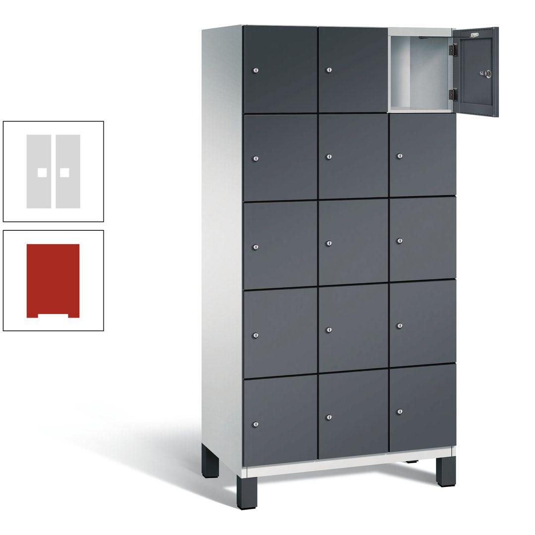 Fächerschrank, Stahlschrank, 15 Fächer, Türöffnungsbegrenzer, Füße, 1.980 x 900 x 525 mm (HxBxT), Korpus anthrazitgrau, Front anthrazitgrau