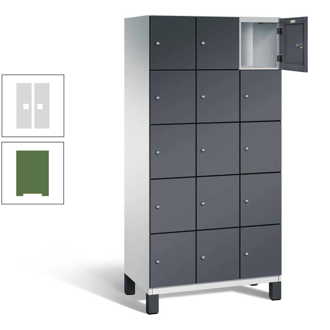 Fächerschrank, Stahlschrank, 15 Fächer, Türöffnungsbegrenzer, Füße, 1.980 x 900 x 525 mm (HxBxT), Korpus anthrazitgrau, Front anthrazitgrau