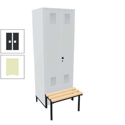 Doppel-Spind, Garderobenschrank, Buche Sitzbank integriert, 2 Abteile a 400 mm, Korpus anthrazitgrau, Tür anthrazitgrau, 1.850 x 800 x 815 mm (HxBxT)