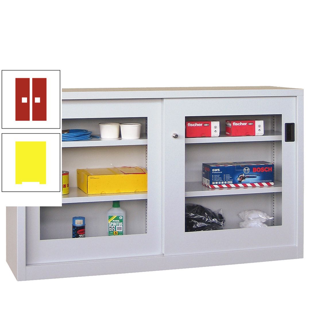 Schiebetürenschrank - Sichtfenstertüren - 1.000x1.500x600 mm (HxBxT) - 4 Böden, verzinkt - Zylinderschloss - anthrazitgrau