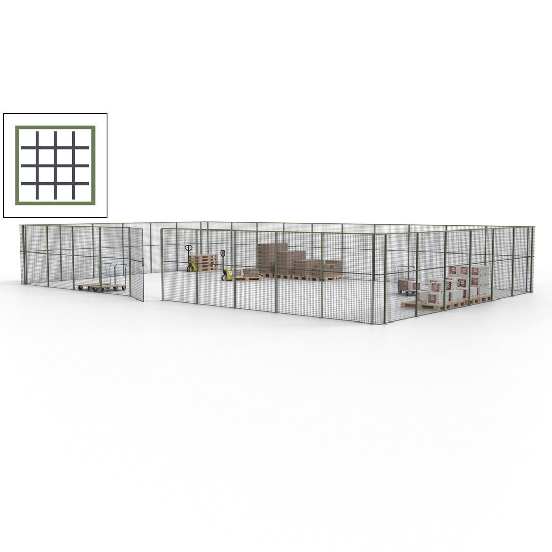 Maschinen Schutzgitter - Hallentrennwand - Sicherheitszaun - Tür - 48 m - 2.200 x 15.400 x 9.400 mm (HxBxT) - enzianblau