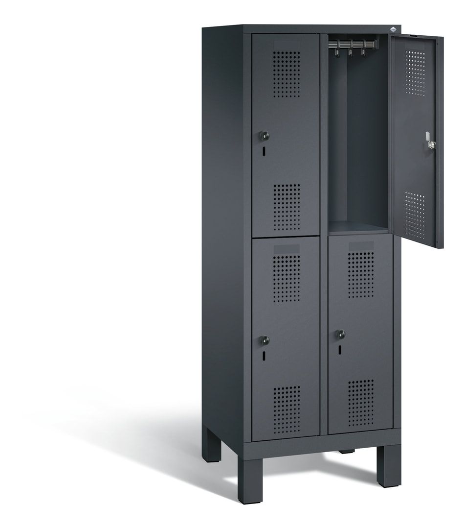 Schließfachschrank für Grundschulen, Fächerschrank, 2 Abteile, 4 Fächer, Füße, 1.650 x 610 x 500 mm (HxBxT), Korpus Schwefelgelb, Tür anthrazitgrau