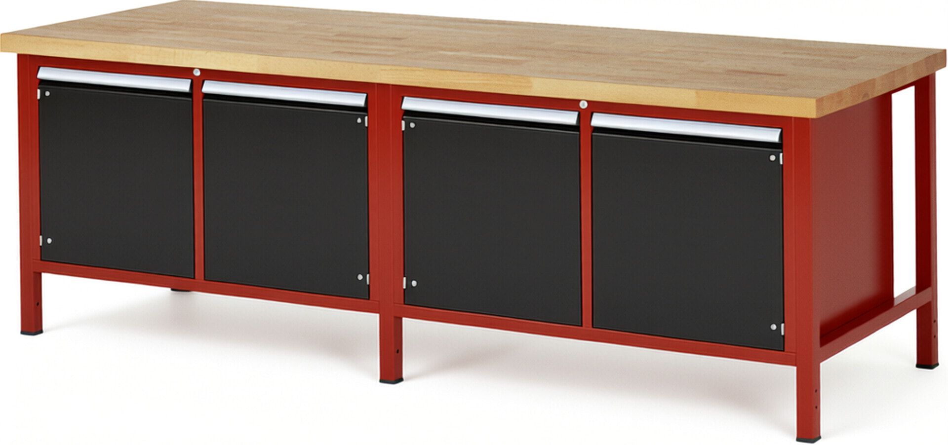 Werkbank mit 4 Schränken - höhenverstellbar 840-1.040 mm - 2.500 x 900 mm (BxT) - Traglast 1.250 kg - Buche - Anthrazitgrau