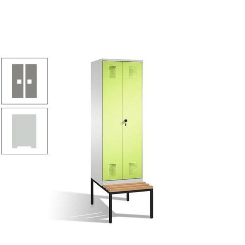 Doppel-Spind, Garderobenschrank, Buche Sitzbank untergebaut, 2 Abteile a 300 mm, Korpus anthrazitgrau, Tür anthrazitgrau, 2.090 x 600 x 815 mm (HxBxT)