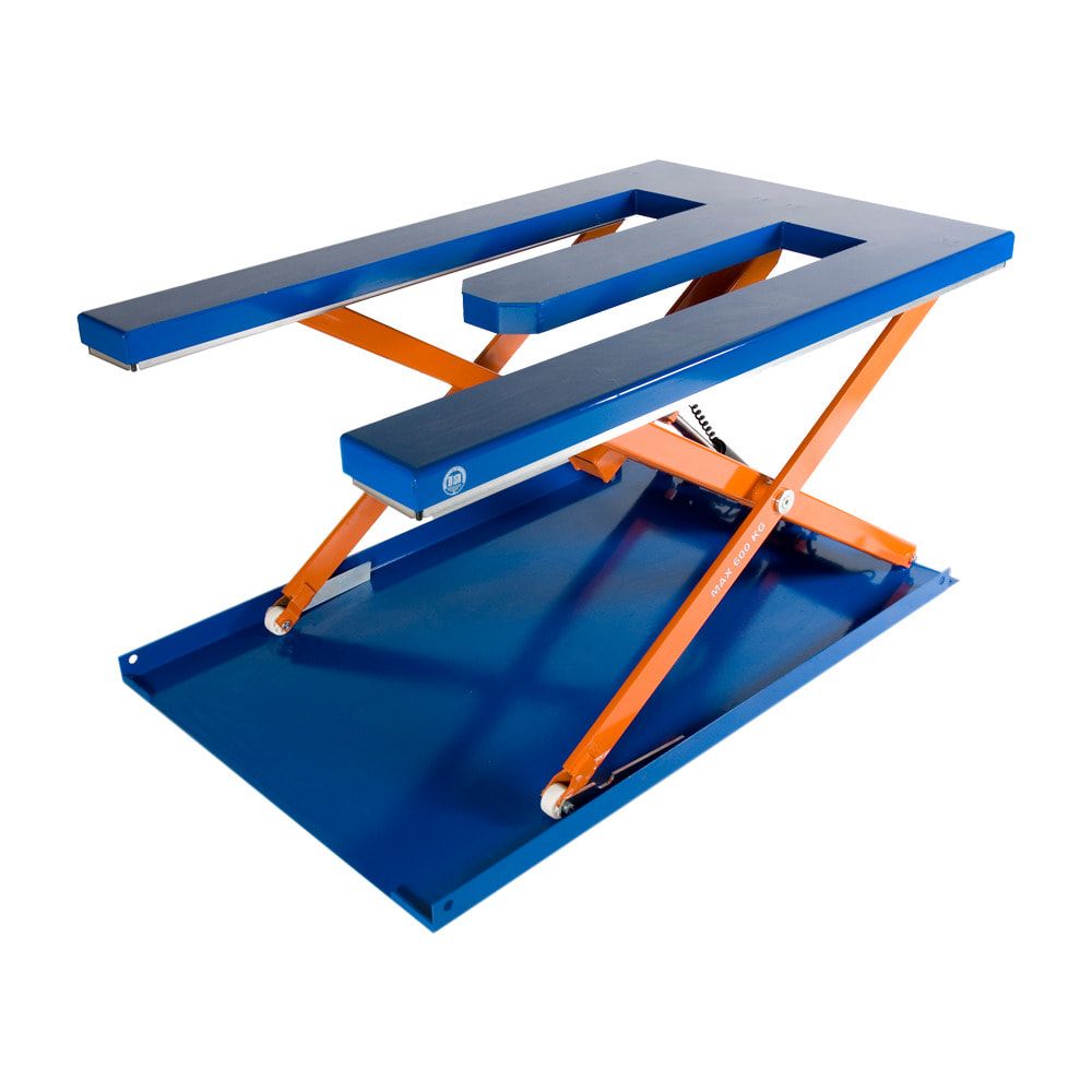 Flachform Hubtisch - Traglast 600 kg - E-Form - Fußschalter - 900 x 1.450 mm (BxT) - elektrohydraulisch
