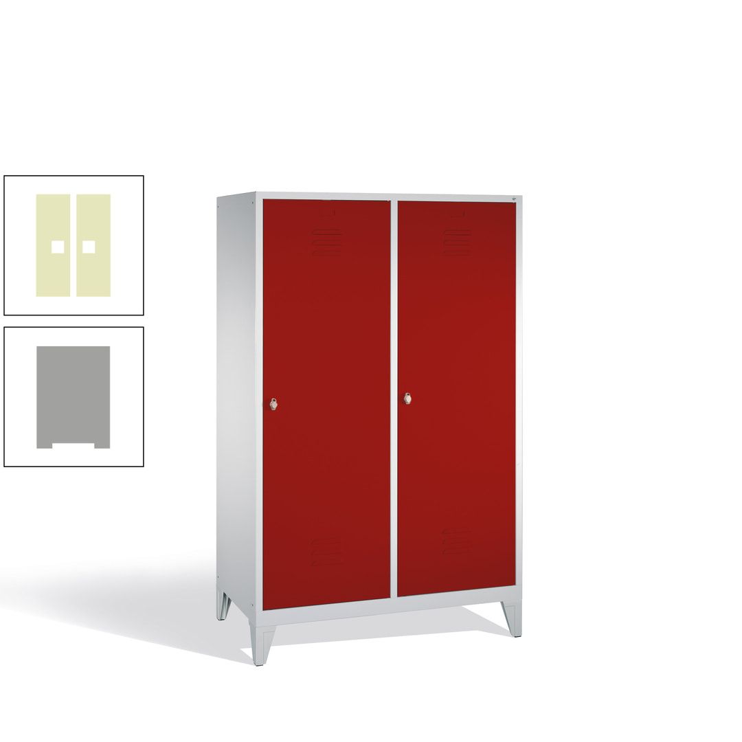 Doppel-Spind mit 2 Großtüren, Garderobenschrank mit Füßen, 4 Abteile a 300 mm, Korpus anthrazitgrau, Tür anthrazitgrau, 1.850 x 1.190 x 500 mm (HxBxT)