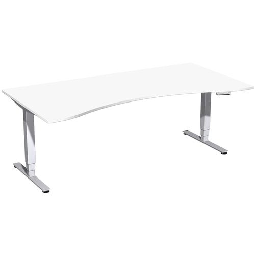 Ergo-Schreibtisch, Elektro Pro+, elektronisch höhenverstellbar, 625-1.285 x 1.600 x 1.000 mm (HxBxT), Gestell silber, Dekor Ahorn