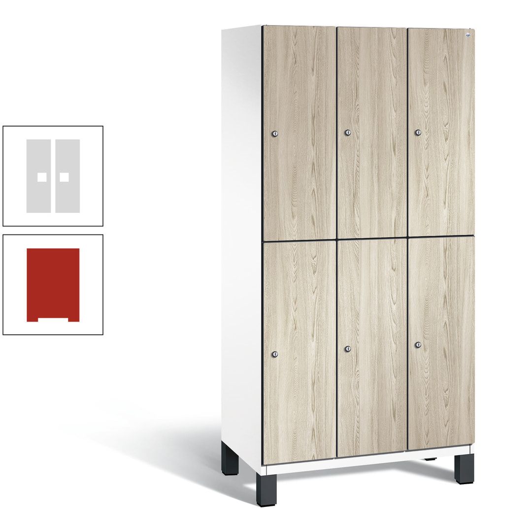 Fächerschrank, Garderobenschrank, mit Füßen, 3 Abteile, 1.980 x 900 x 525 mm (HxBxT), Korpus anthrazitgrau, Tür Donau-Ahorn