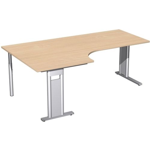Eckschreibtisch, Eckteil 800 mm, Ecke links, Füße einseitig verkürzt, C-Fuß Pro, 720 x 1.600 x 1.200 mm (HxBxT), Gestell silber, Dekor Ahorn