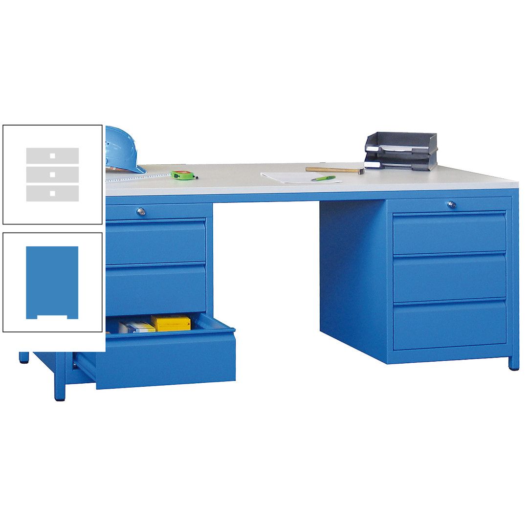 Meisterschreibtisch - 2 Schubladenblöcke - 6 Schubladen - 720 x 1.700 x 800 mm (HxBxT) - anthrazitgrau