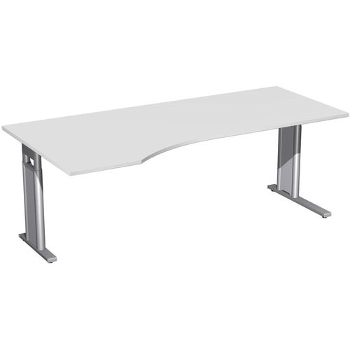 Eckschreibtisch, Ecke links, Füße einseitig verkürzt, C-Fuß Pro, höhenverstellbar, 680-820 x 1.600 x 1.000 mm (HxBxT), Gestell silber, Dekor Ahorn
