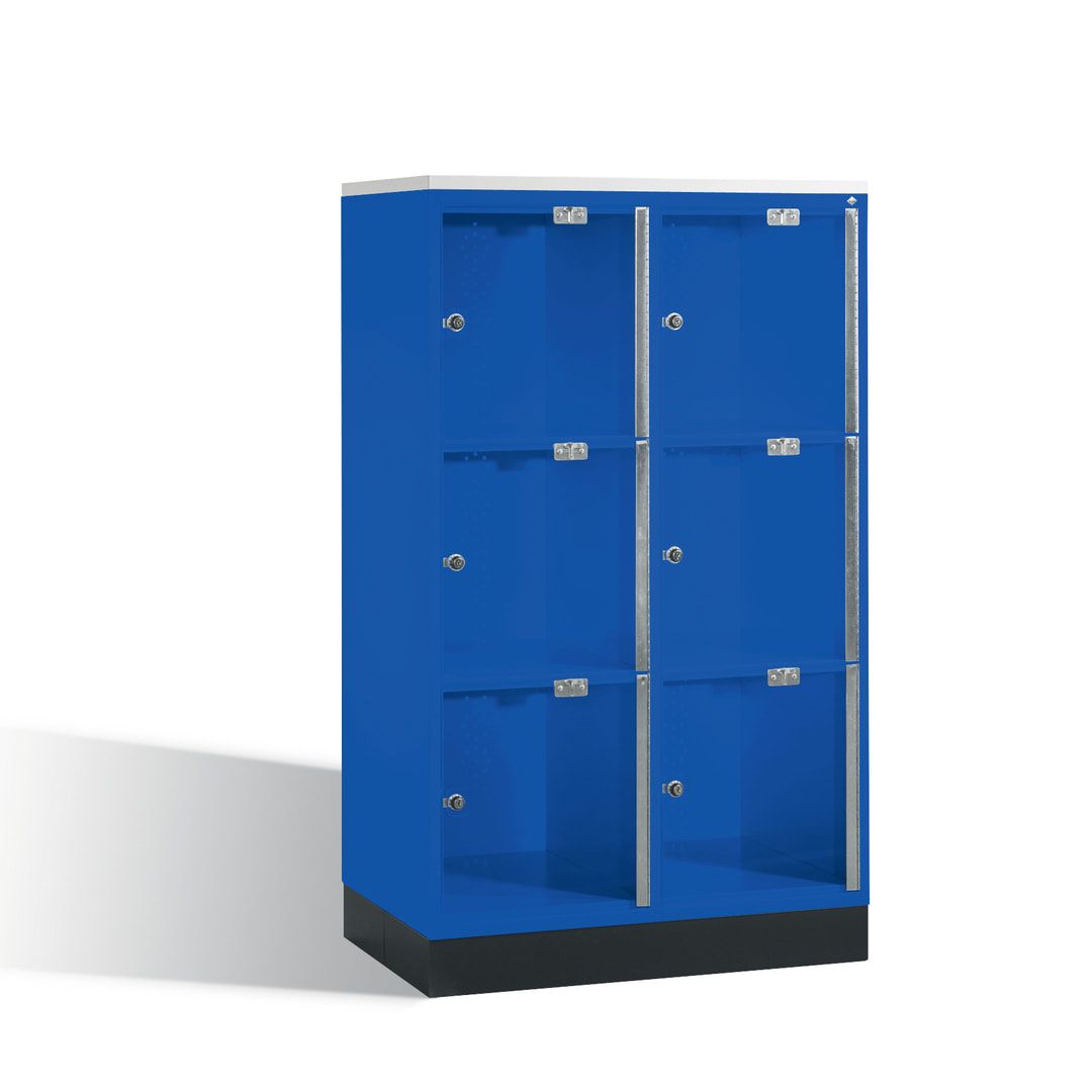 Schließfachschrank, Fächerschrank mit Türen aus Acrylglas, 2 Abteile, 6 Fächer, Zylinderschloss, 1.370 x 820 x 500 mm (HxBxT), Korpus anthrazitgrau
